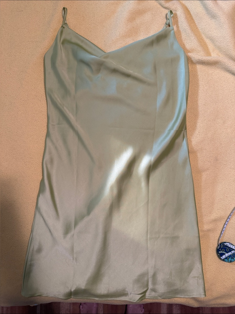 Satin Slip Mini Dress in Sage Green